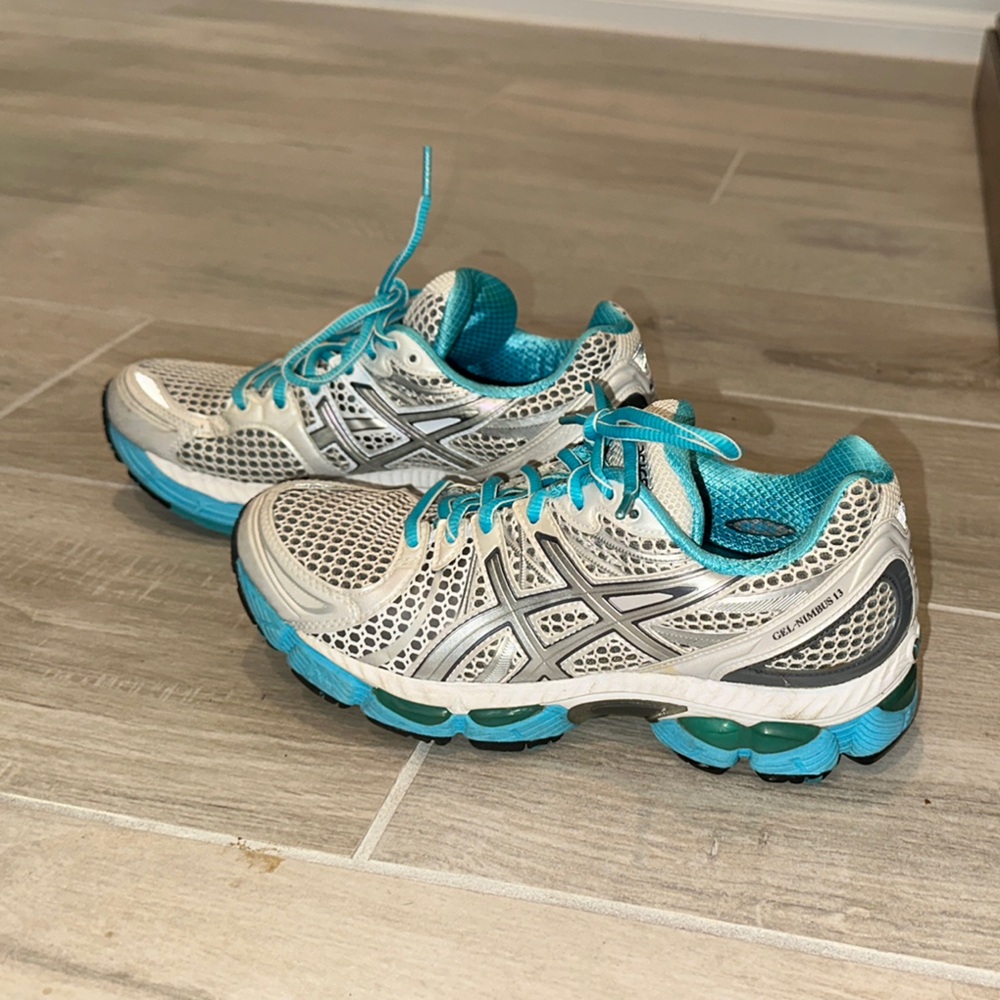 Asics White and Blue Running Shoes